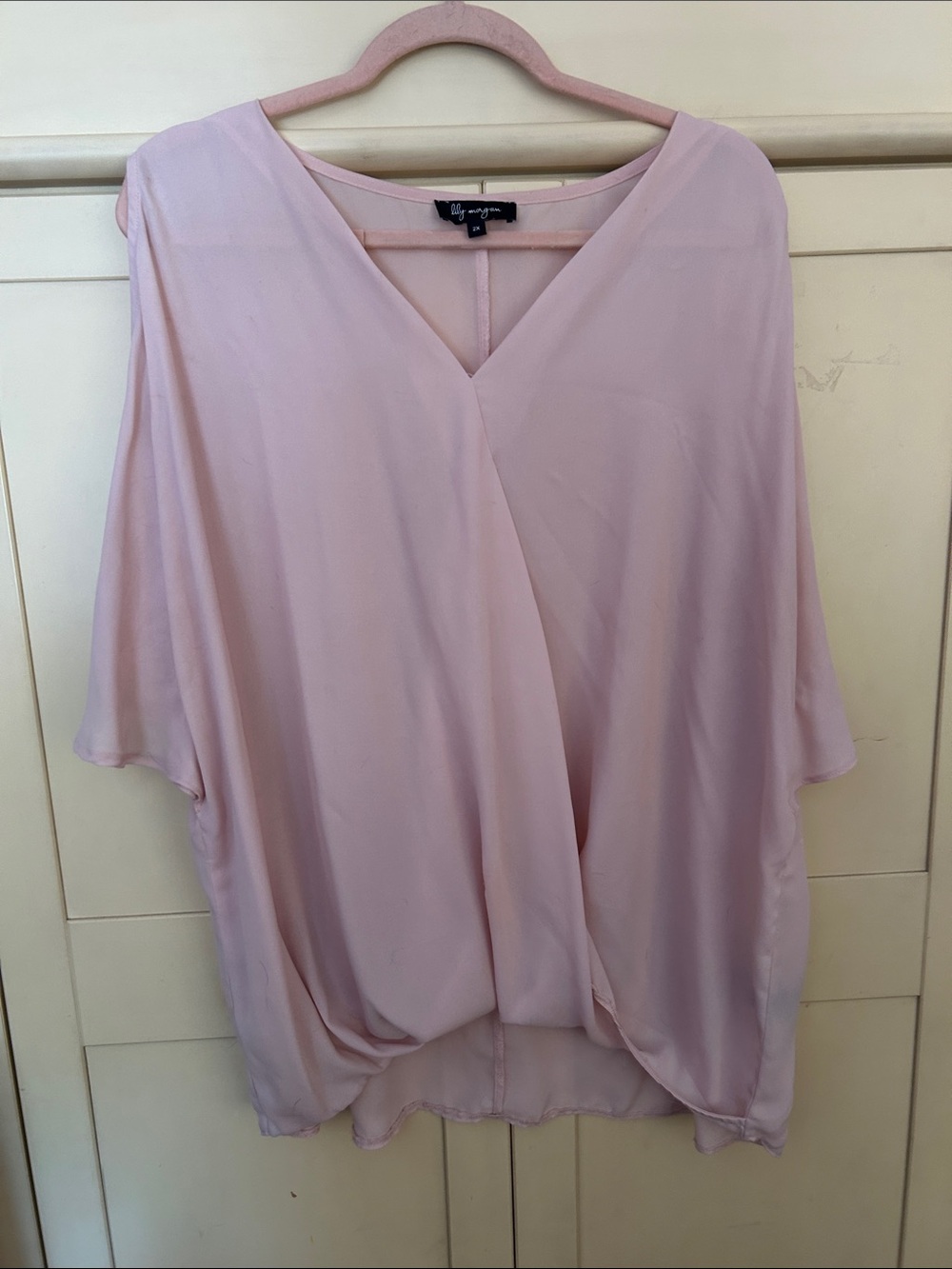 Light Pink Draped V-Neck Blouse - Elegant Women’s Top
